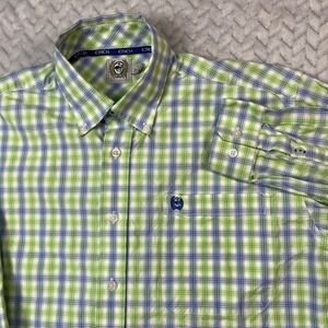 Cinch Western Shirt Mens S Blue Green Plaid Button Long Slv Western Cowboy